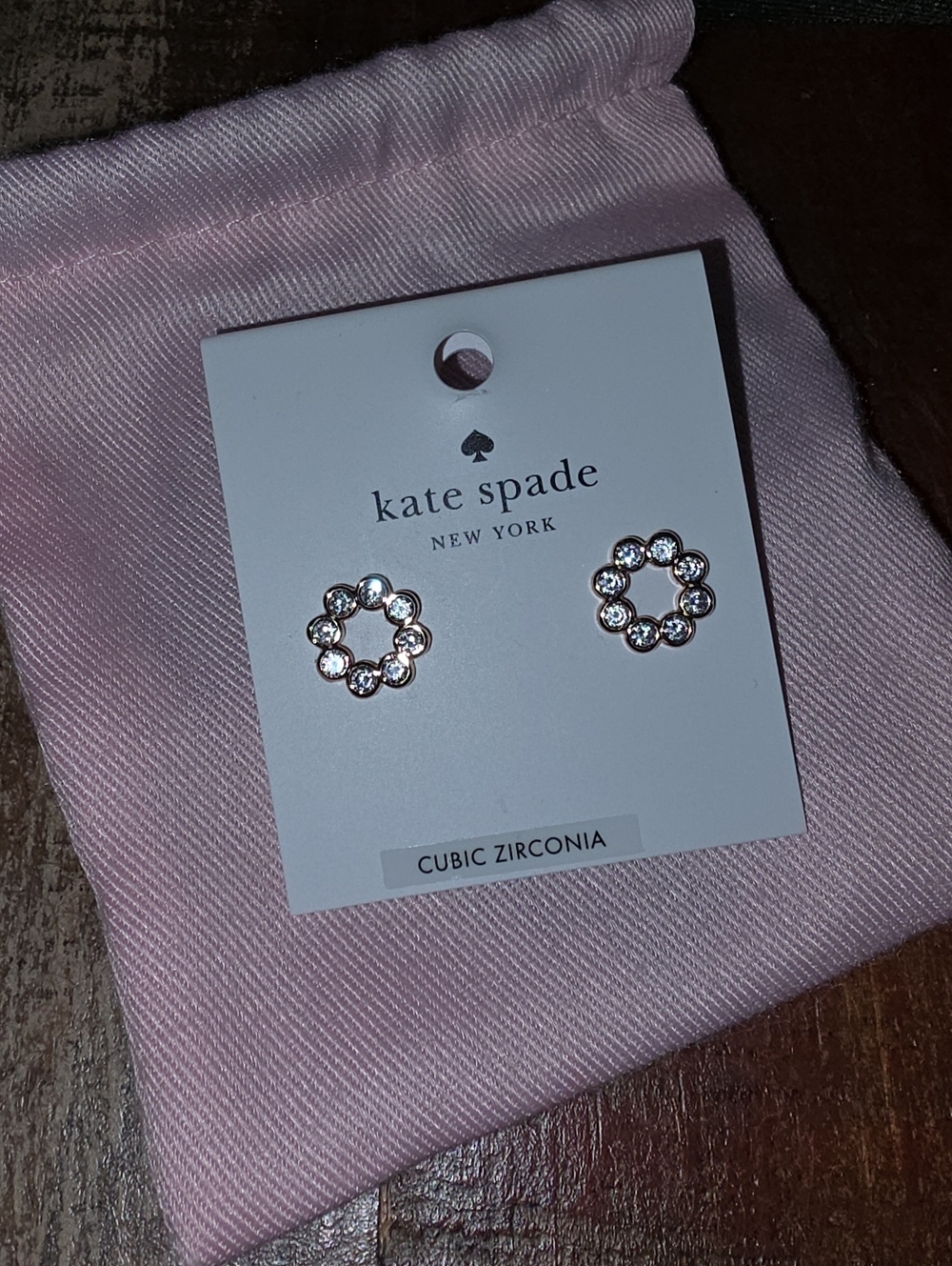 Kate Spade Rose Gold Tone Cubic Zirconia Earrings New